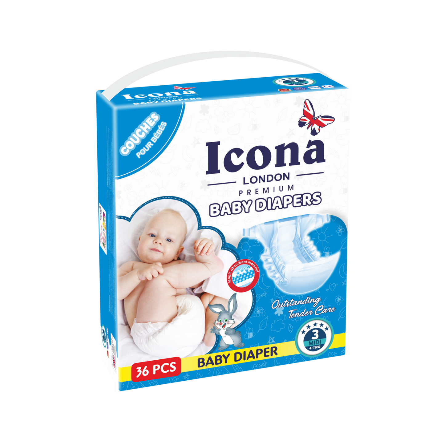 Premium Baby Diapers (Midi-36 Pieces)