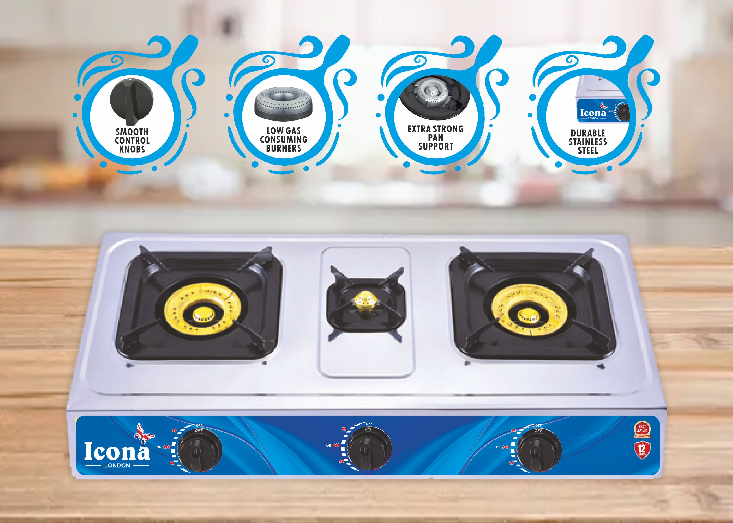 Auto Gas Stove Three Burner