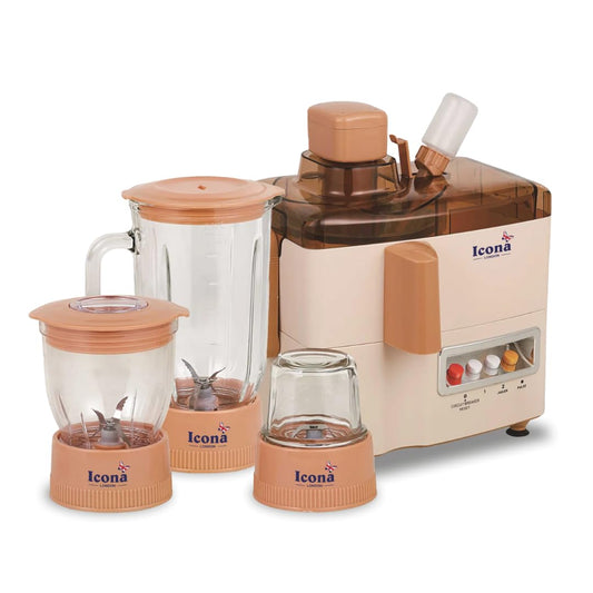 Icona 4 in 1 Kitchen Mate Food Processor – Citrus Juicer, Dry Grinder, Chopper, and Blender with 2 Speeds + Pulse – Includes Small Grinder Jar for Versatile Food Prep