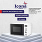 Icona 20L 800W White Digital Solo Microwave, 5 Power Levels, Automatic Defrost, 8 Auto Cook Menus, Clock & Timer, Easy Clean Design (Model ILDMO-2040XW)