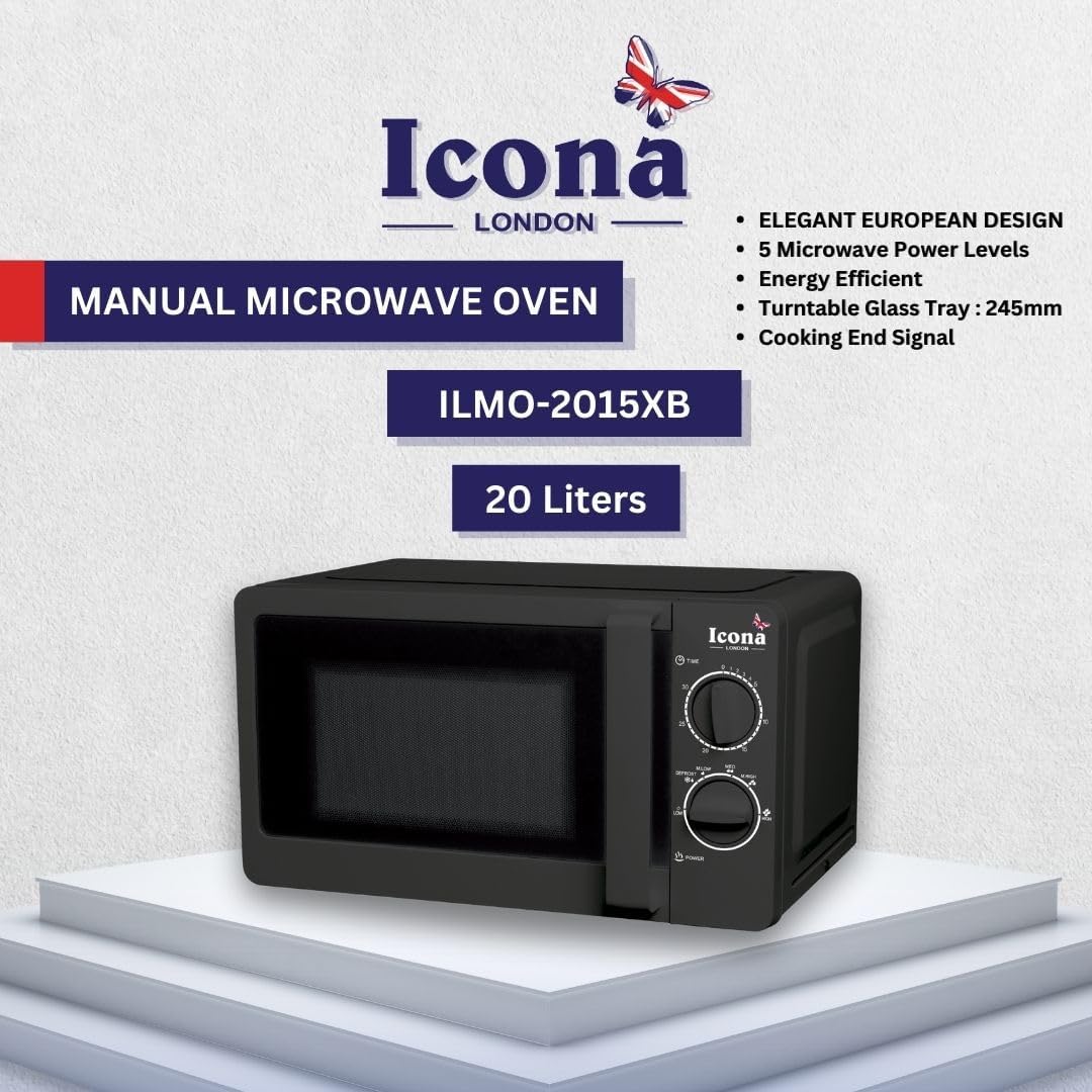 Icona 20L Electric Commercial Microwave Oven – 700W Countertop Microwave with Grilling, Child Lock & Touch Control, Stainless Steel Housing, Class A Energy Rating