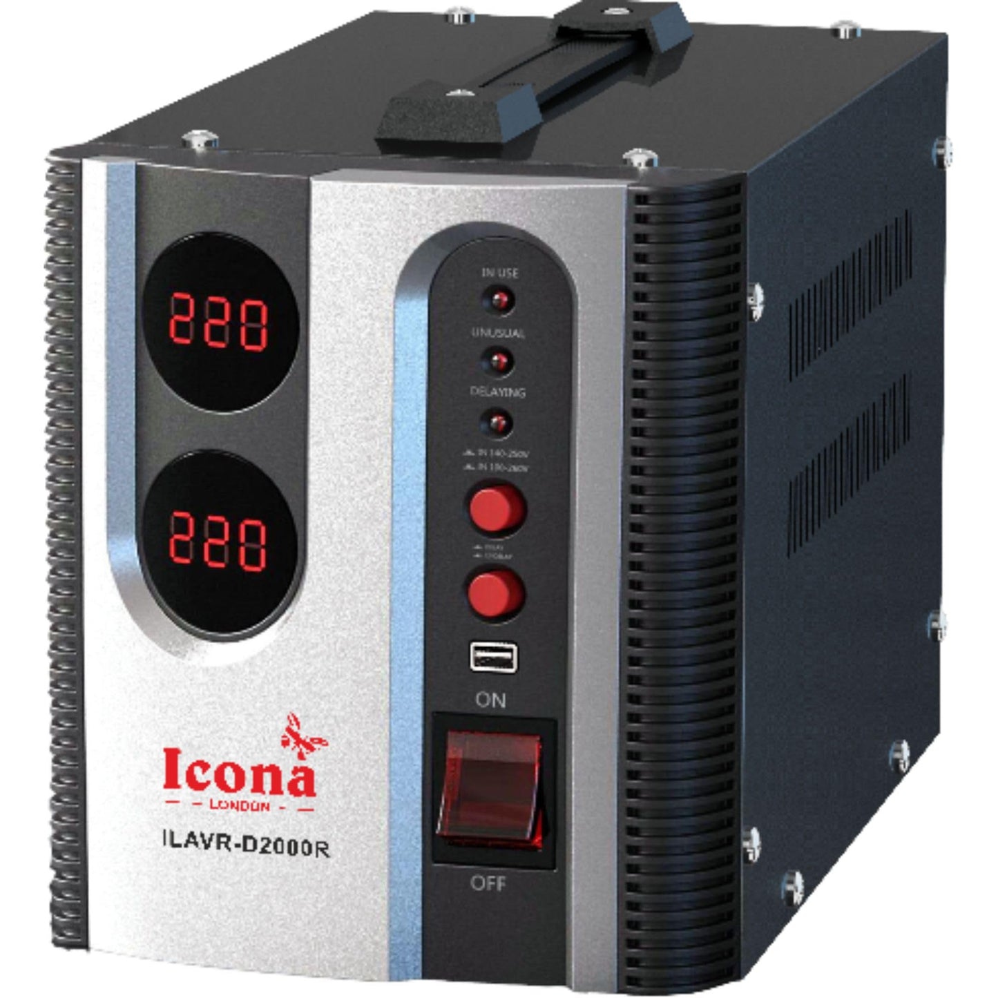 Icona 2000W Voltage Regulator with Transformer – Step Up/Down 110/120V to 220/240V, or 220/240V to 110/120V, Automatic Voltage Stabilizer, ICOPOWER Technology
