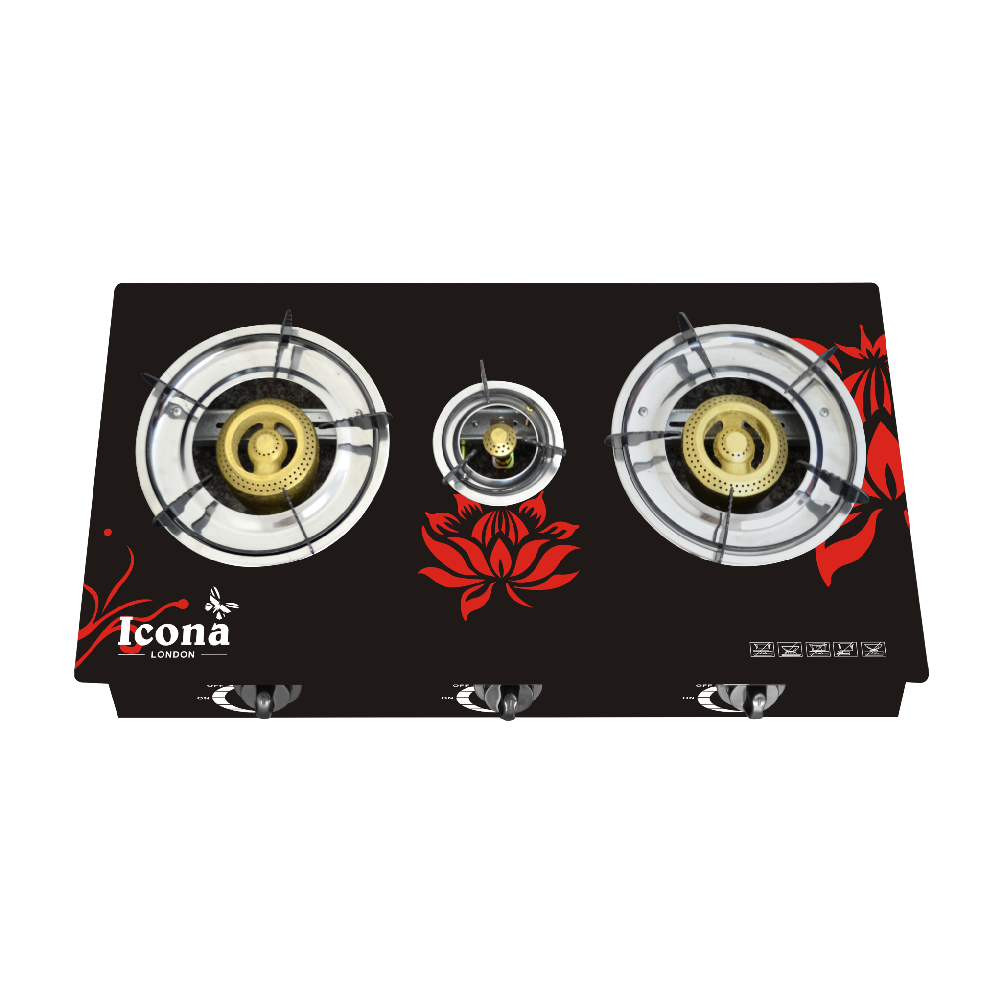 Auto Glass Gas Stove Three Burner Icona London